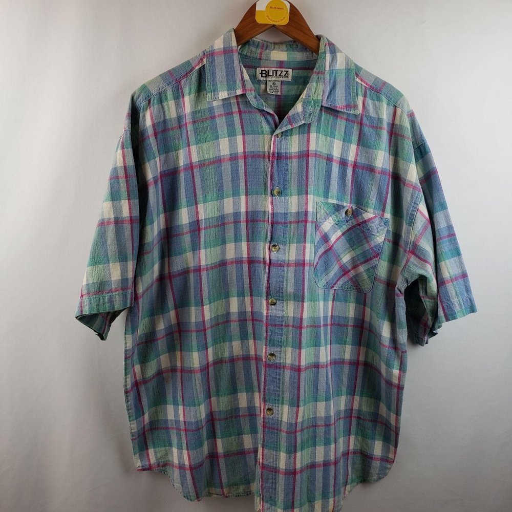 Blitz Button Down Vintage Top Womens Sz XL Blue